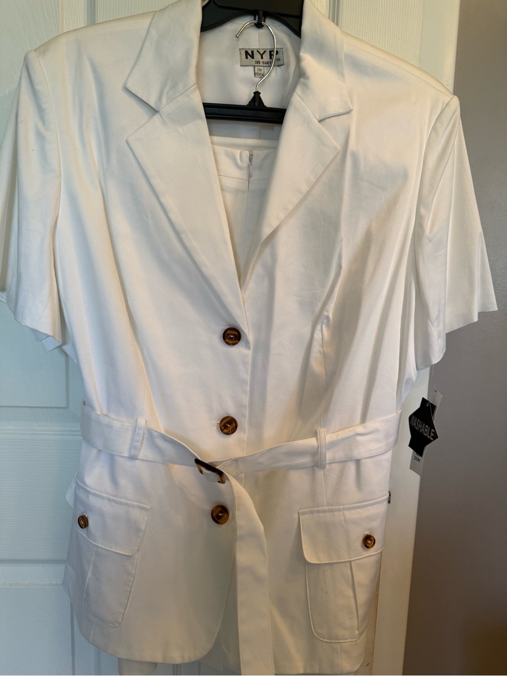 NYP White Short-Sleeve Belted Blazer and Skirt